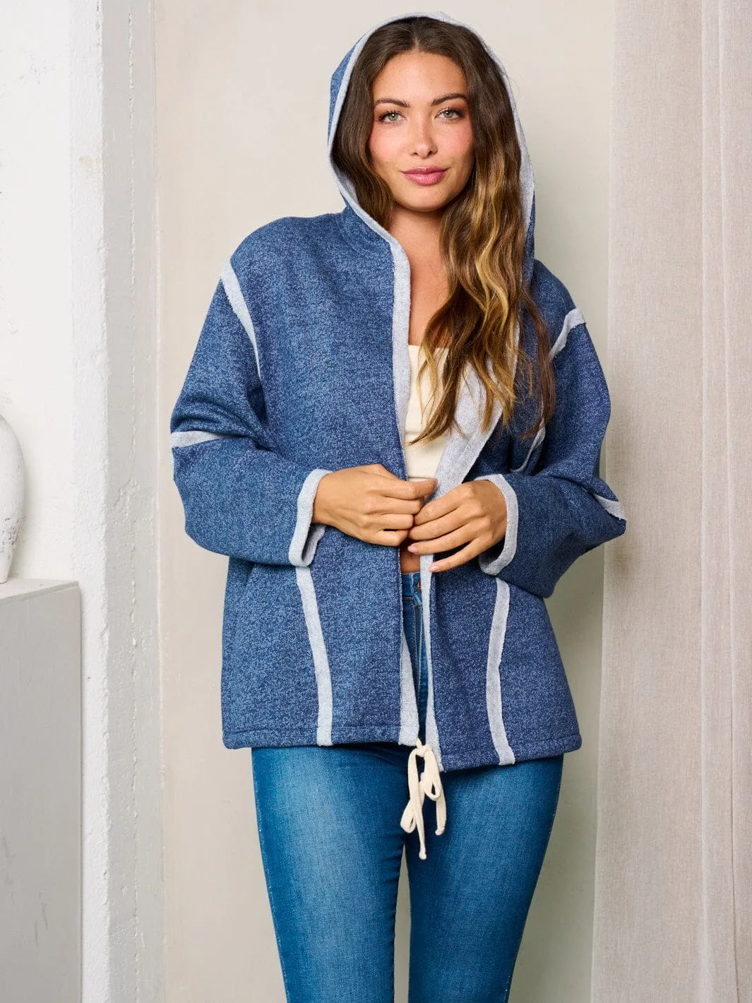 WOMEN'S LONG SLEEVE HOODED OPEN FRONT CARDIGAN
