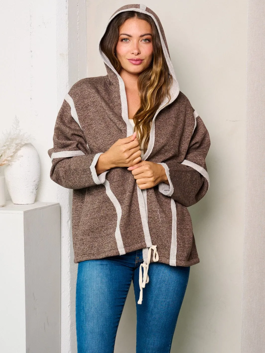 WOMEN'S LONG SLEEVE HOODED OPEN FRONT CARDIGAN