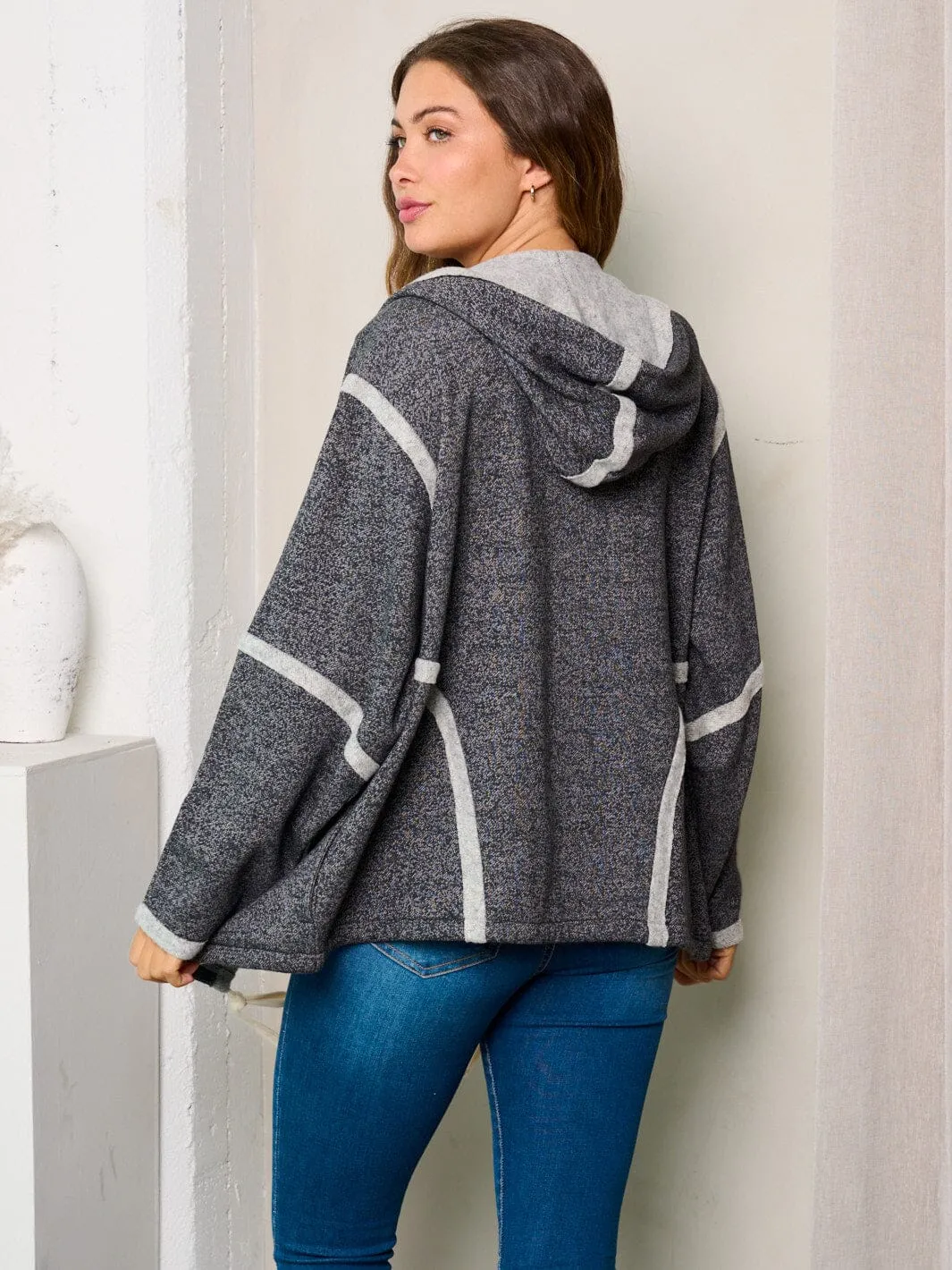 WOMEN'S LONG SLEEVE HOODED OPEN FRONT CARDIGAN