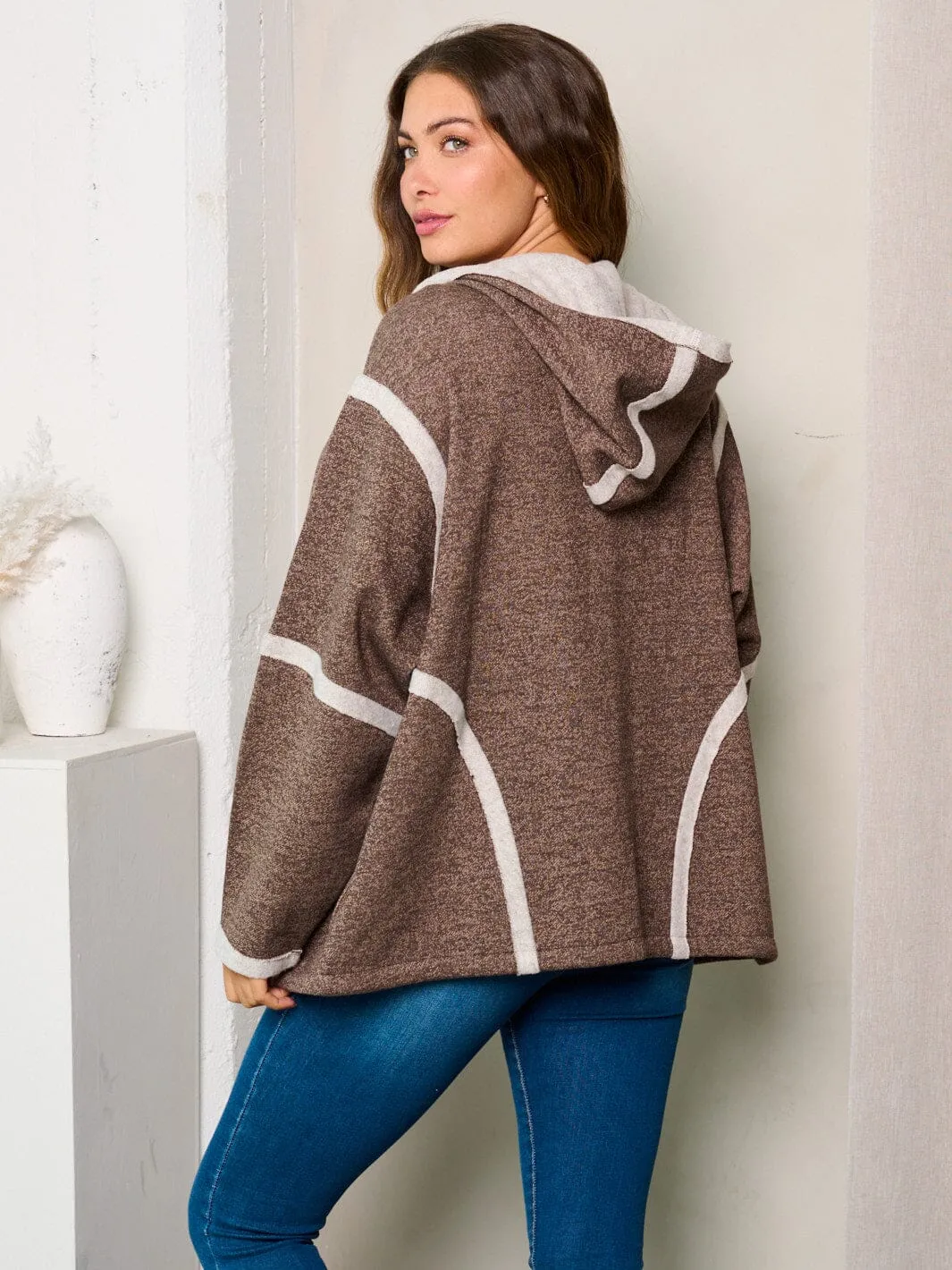 WOMEN'S LONG SLEEVE HOODED OPEN FRONT CARDIGAN