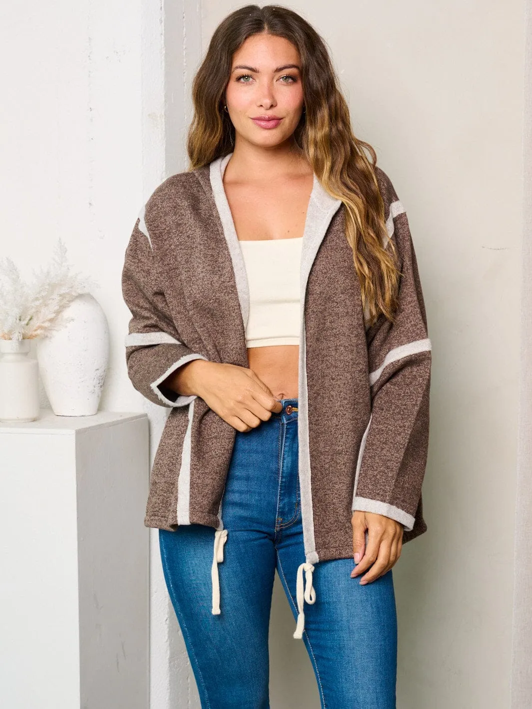 WOMEN'S LONG SLEEVE HOODED OPEN FRONT CARDIGAN