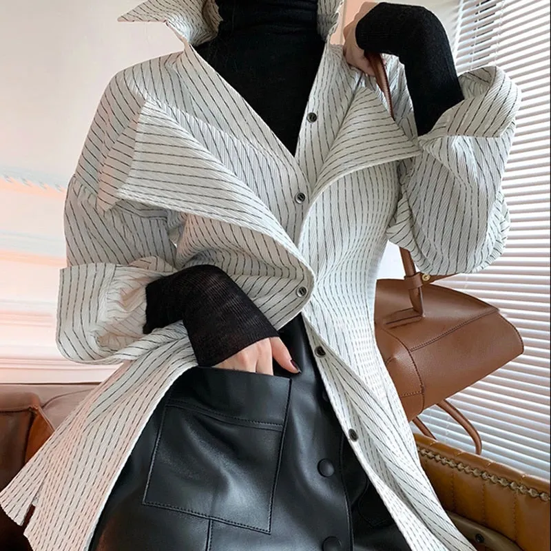 Women's Long Sleeve Korean Patchwork Ruffle Shirt