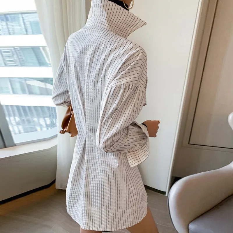 Women's Long Sleeve Korean Patchwork Ruffle Shirt