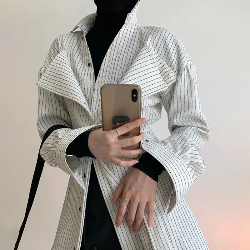 Women's Long Sleeve Korean Patchwork Ruffle Shirt