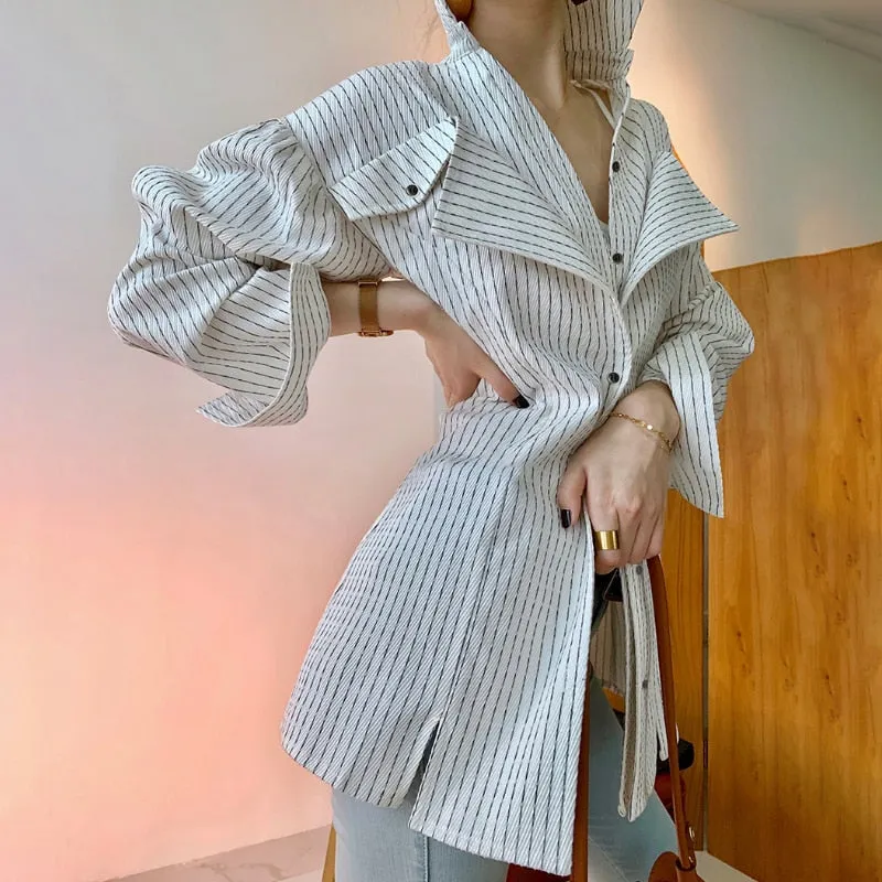 Women's Long Sleeve Korean Patchwork Ruffle Shirt
