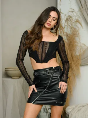 WOMEN'S LONG SLEEVE MESH CORSET CROP TOP