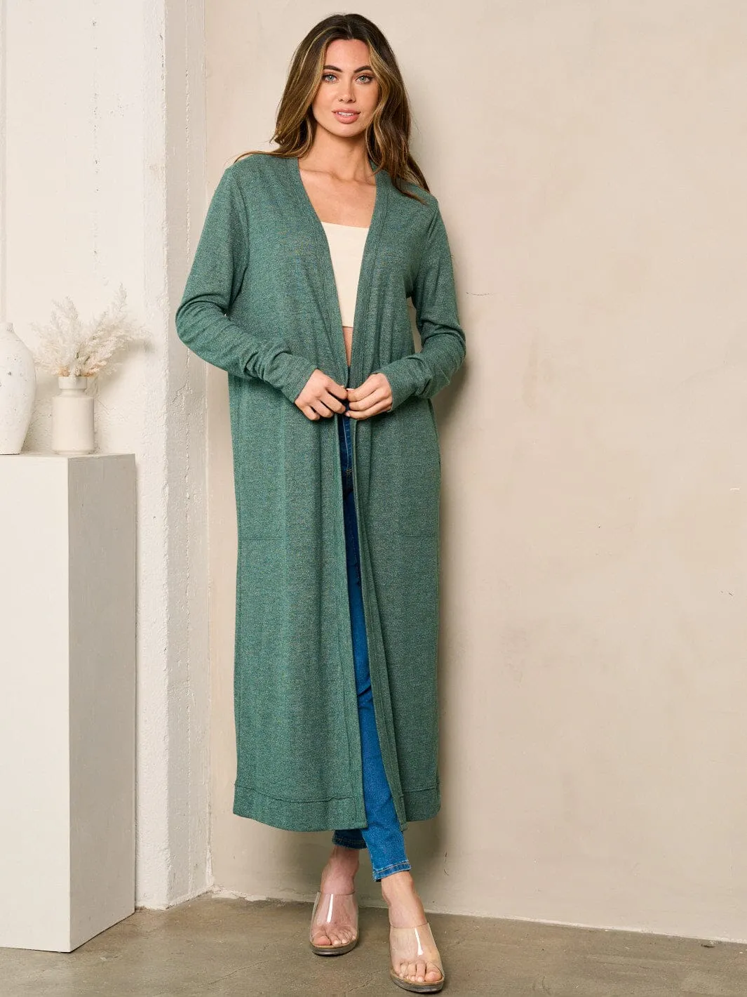 WOMEN'S LONG SLEEVE OPEN FRONT SOLID CARDIGAN