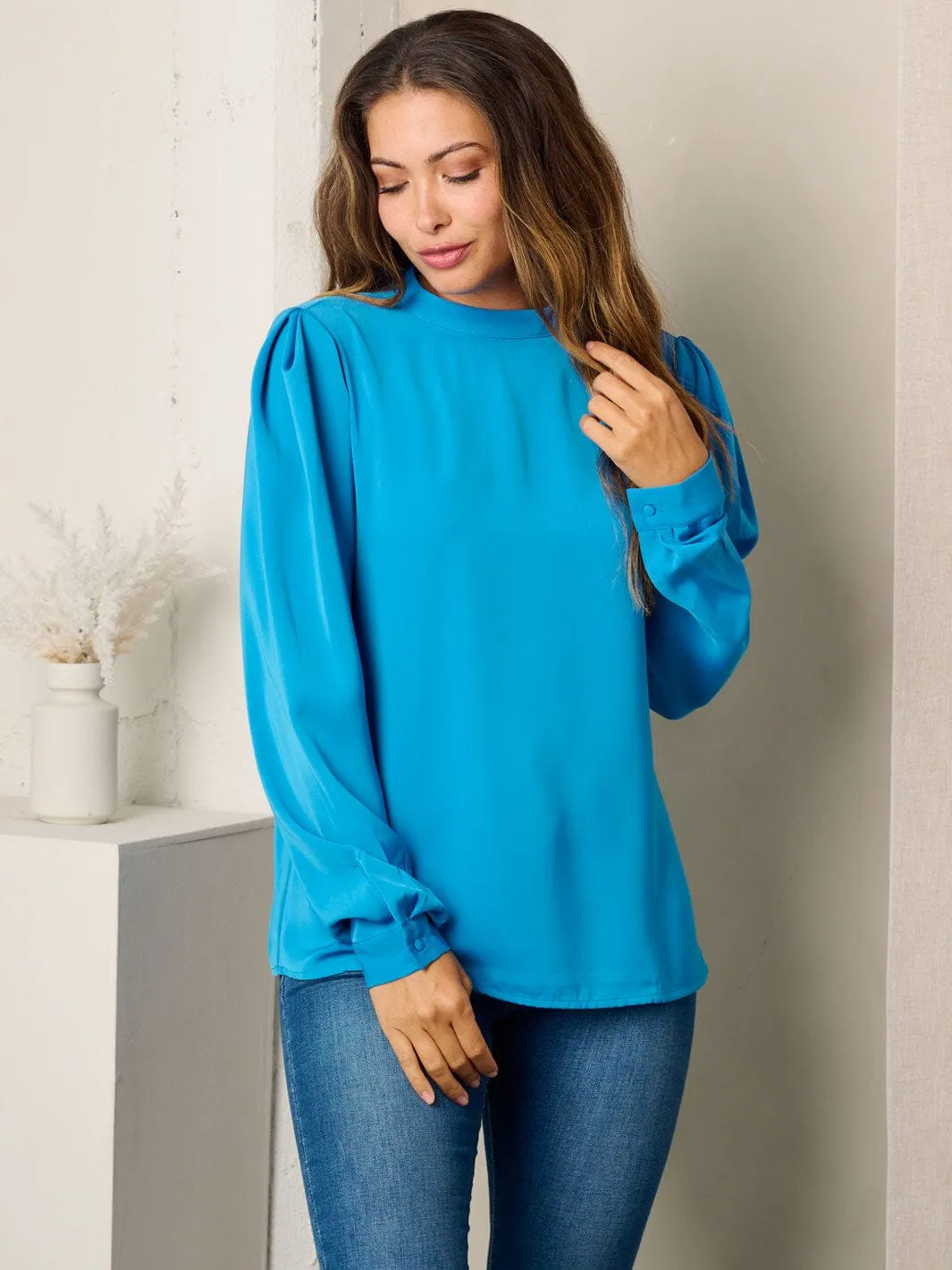 WOMEN'S LONG SLEEVE SOLID BLOUSE TOP