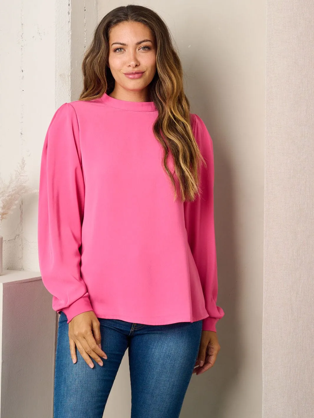 WOMEN'S LONG SLEEVE SOLID BLOUSE TOP