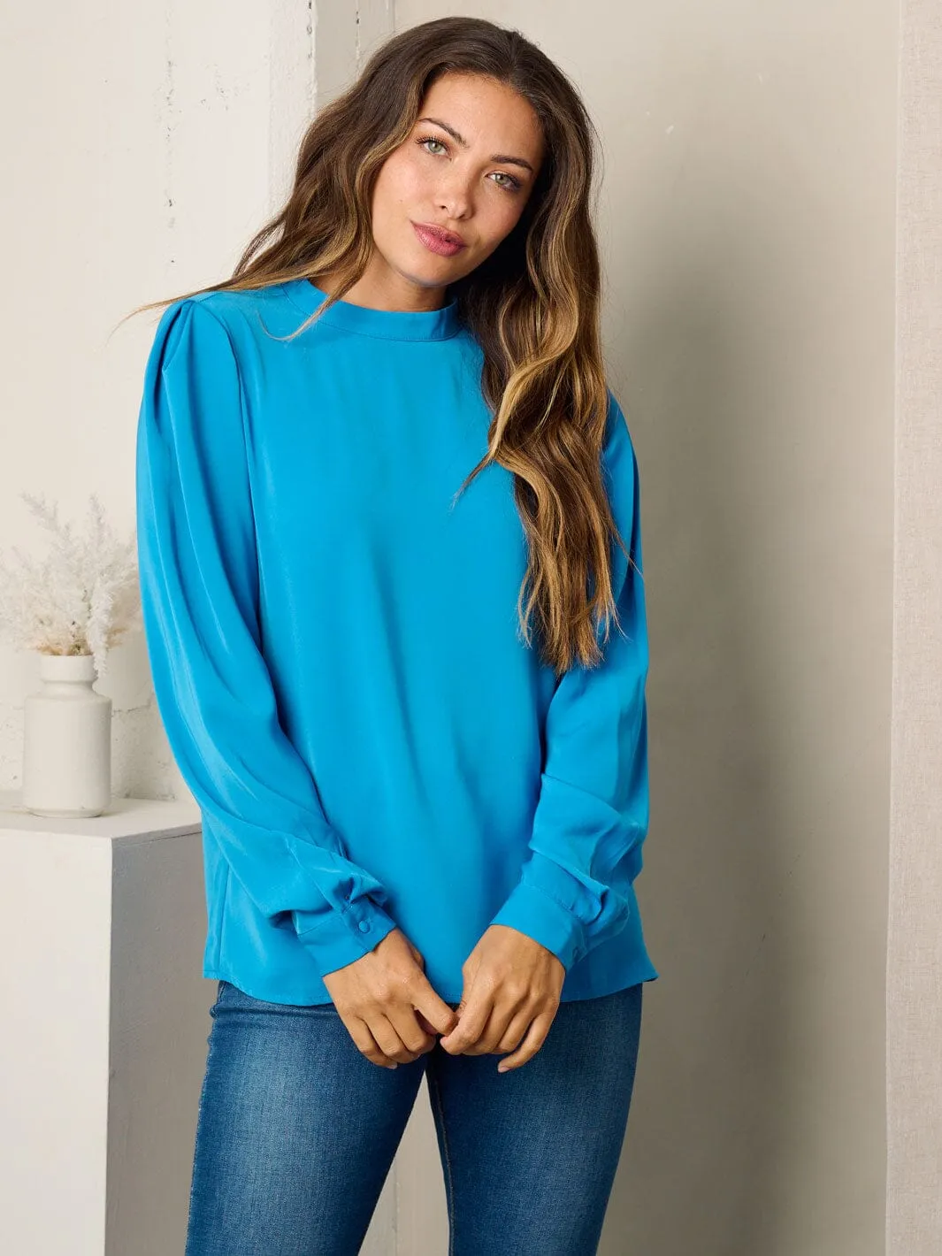 WOMEN'S LONG SLEEVE SOLID BLOUSE TOP