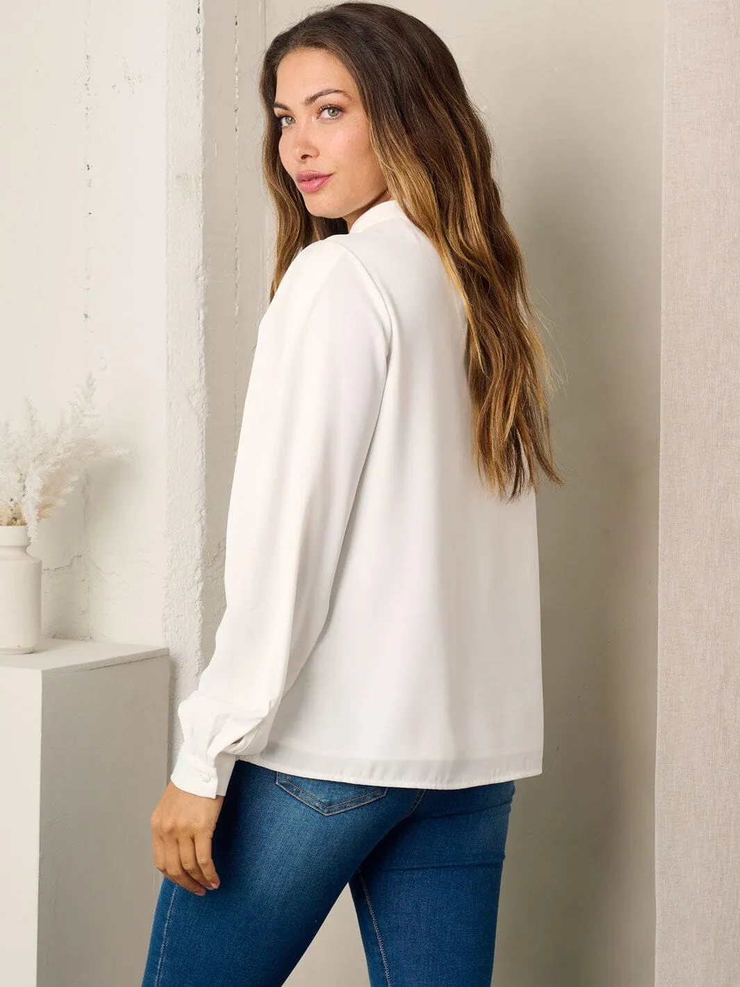 WOMEN'S LONG SLEEVE SOLID BLOUSE TOP