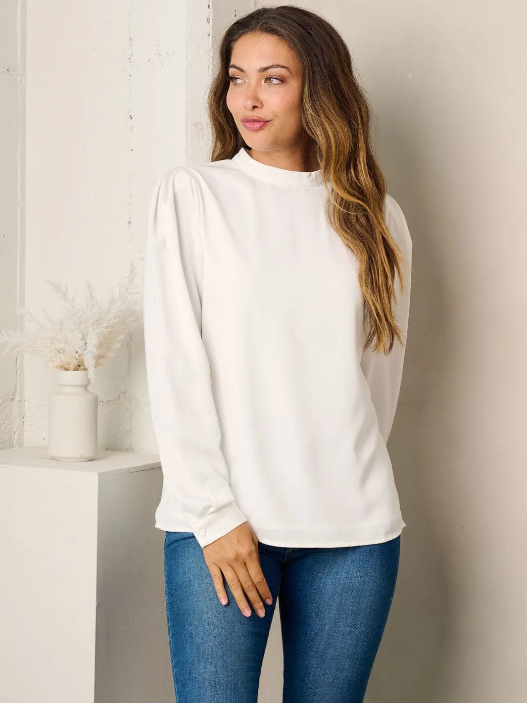WOMEN'S LONG SLEEVE SOLID BLOUSE TOP