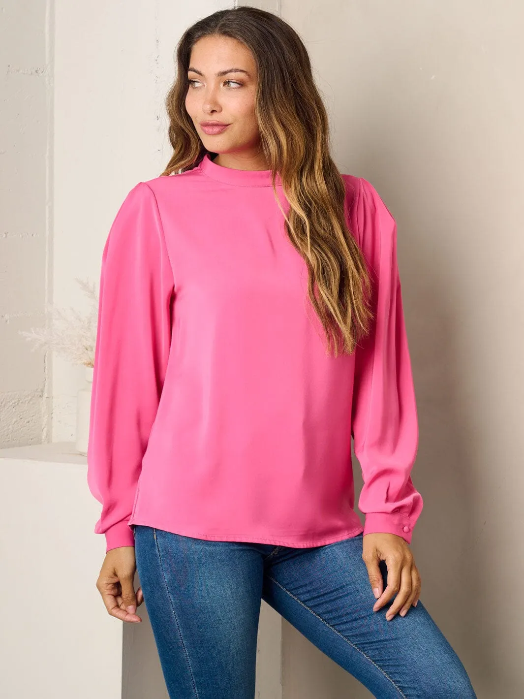 WOMEN'S LONG SLEEVE SOLID BLOUSE TOP