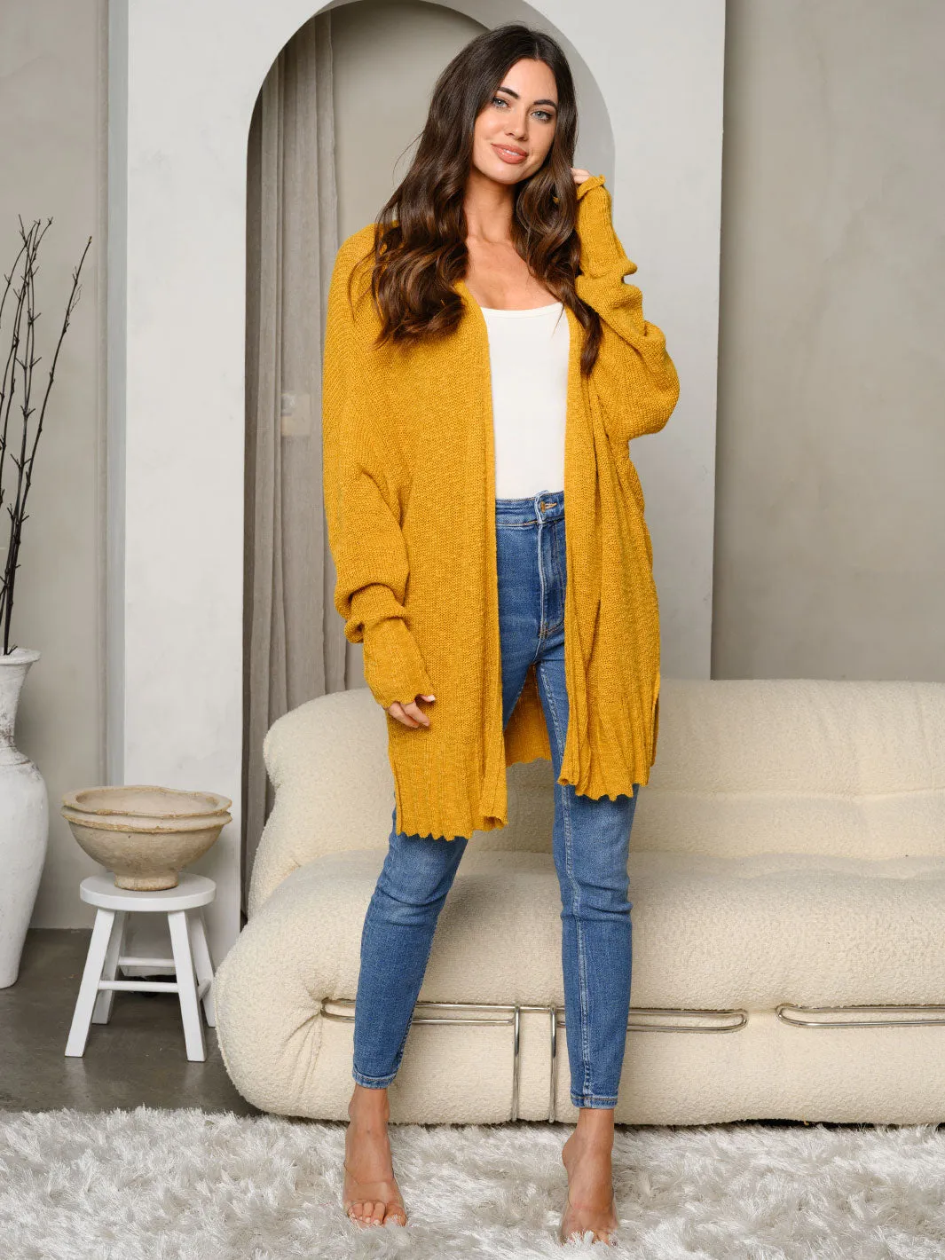WOMEN'S LONG SLEEVE SOLID KNIT CARDIGAN