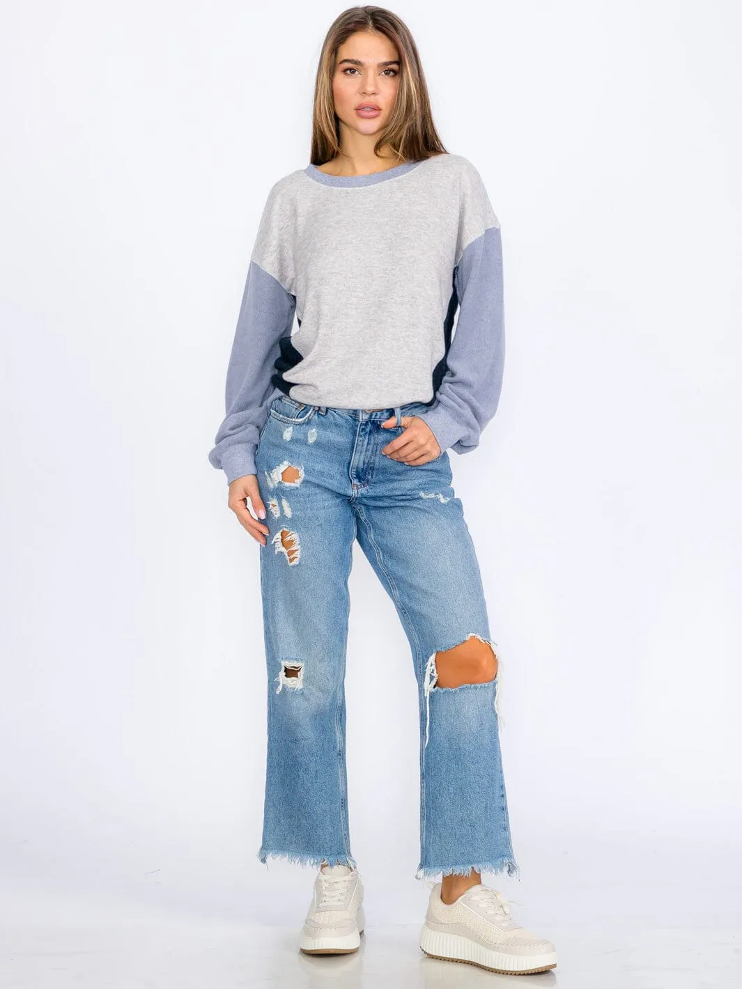 WOMEN'S LONG SLEEVES COLORBLOCK TOP