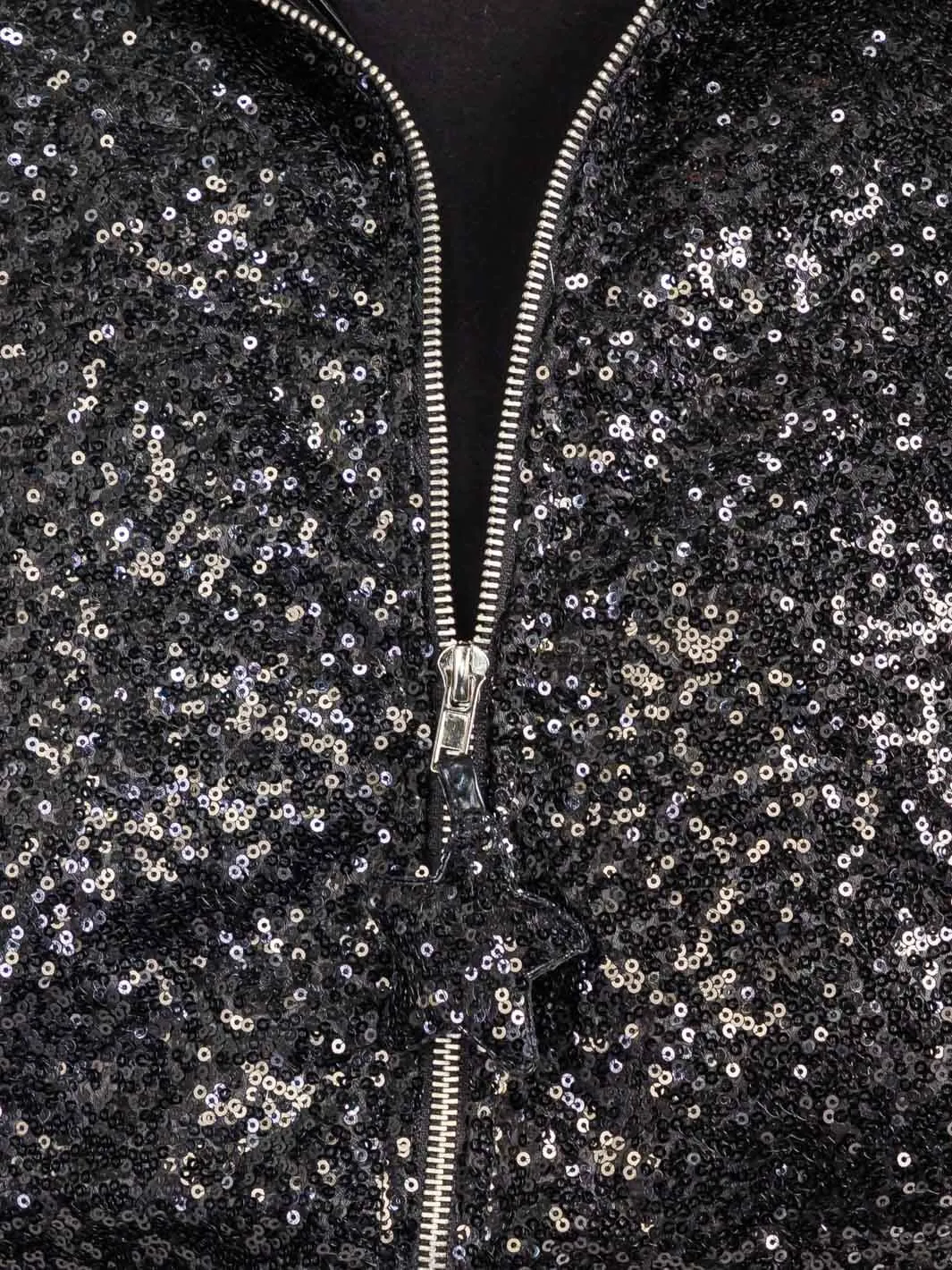 WOMEN'S LONG SLEEVES ZIP UP FRONT POCKETS PUFFER SEQUINS JACKET