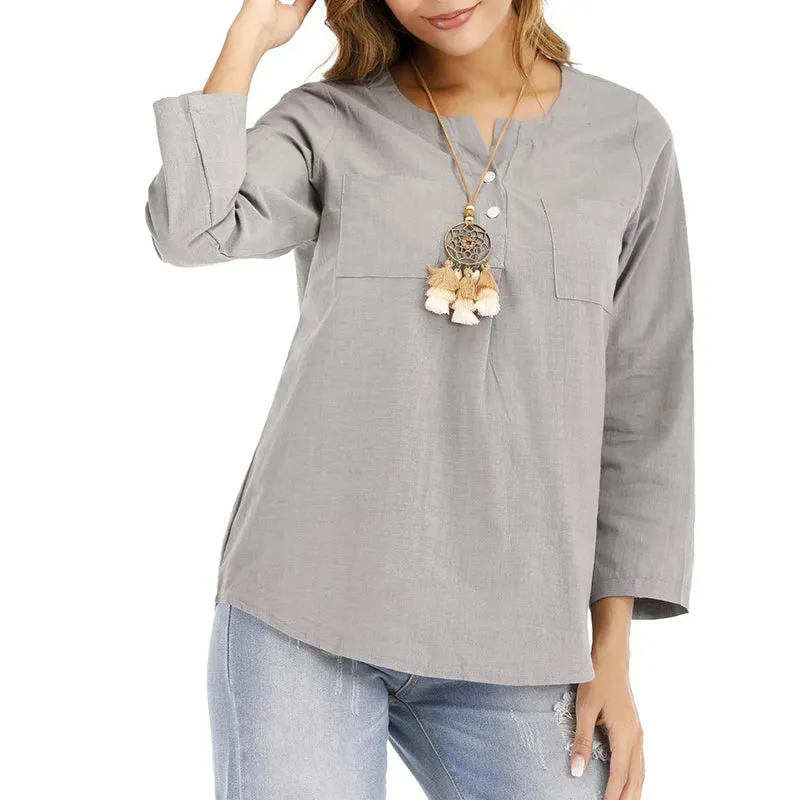 Women's Loose Cotton Long-sleeved Shirt