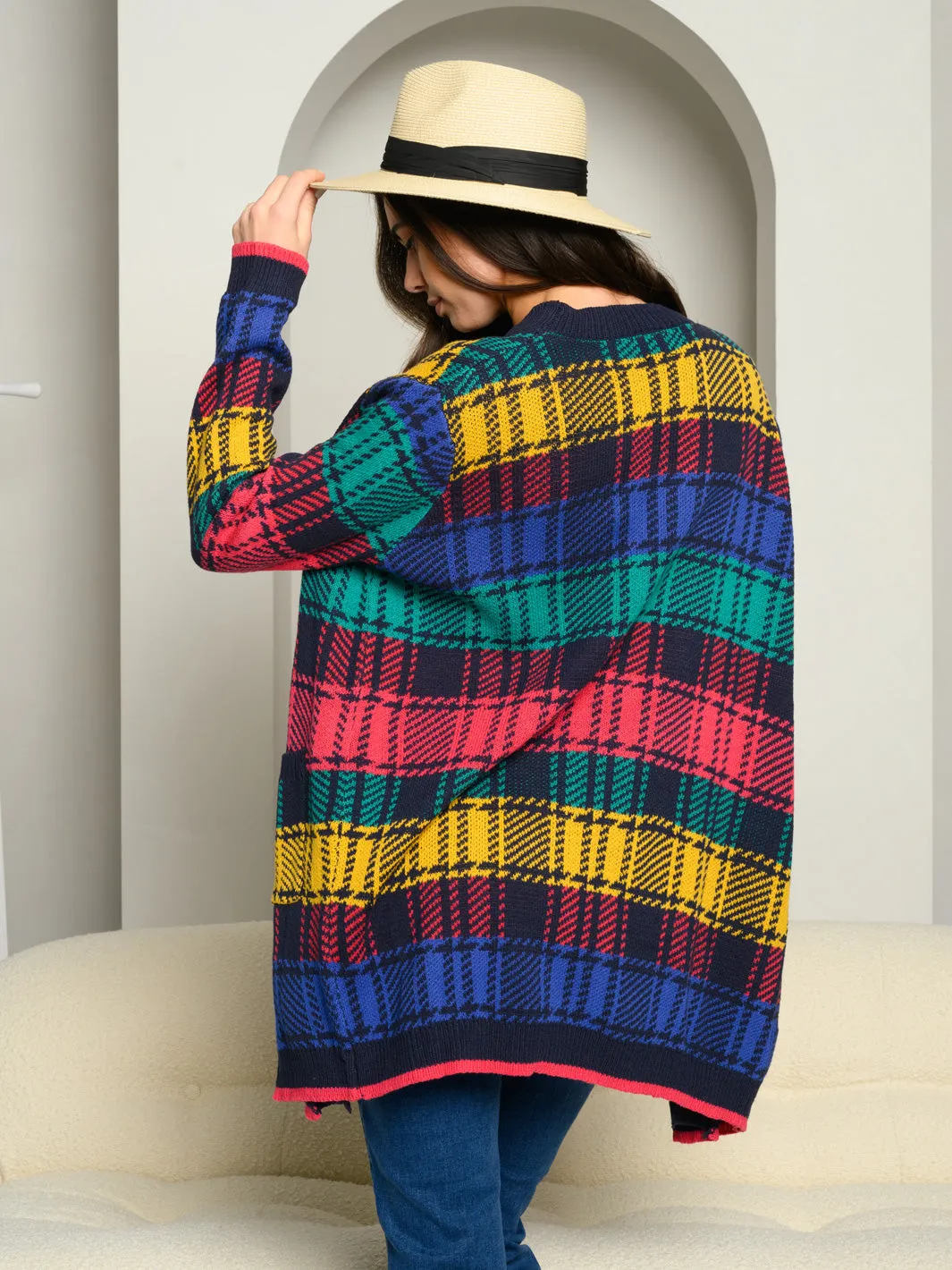 WOMEN'S PATTERNED LONG SLEEVE OPEN CARDIGAN