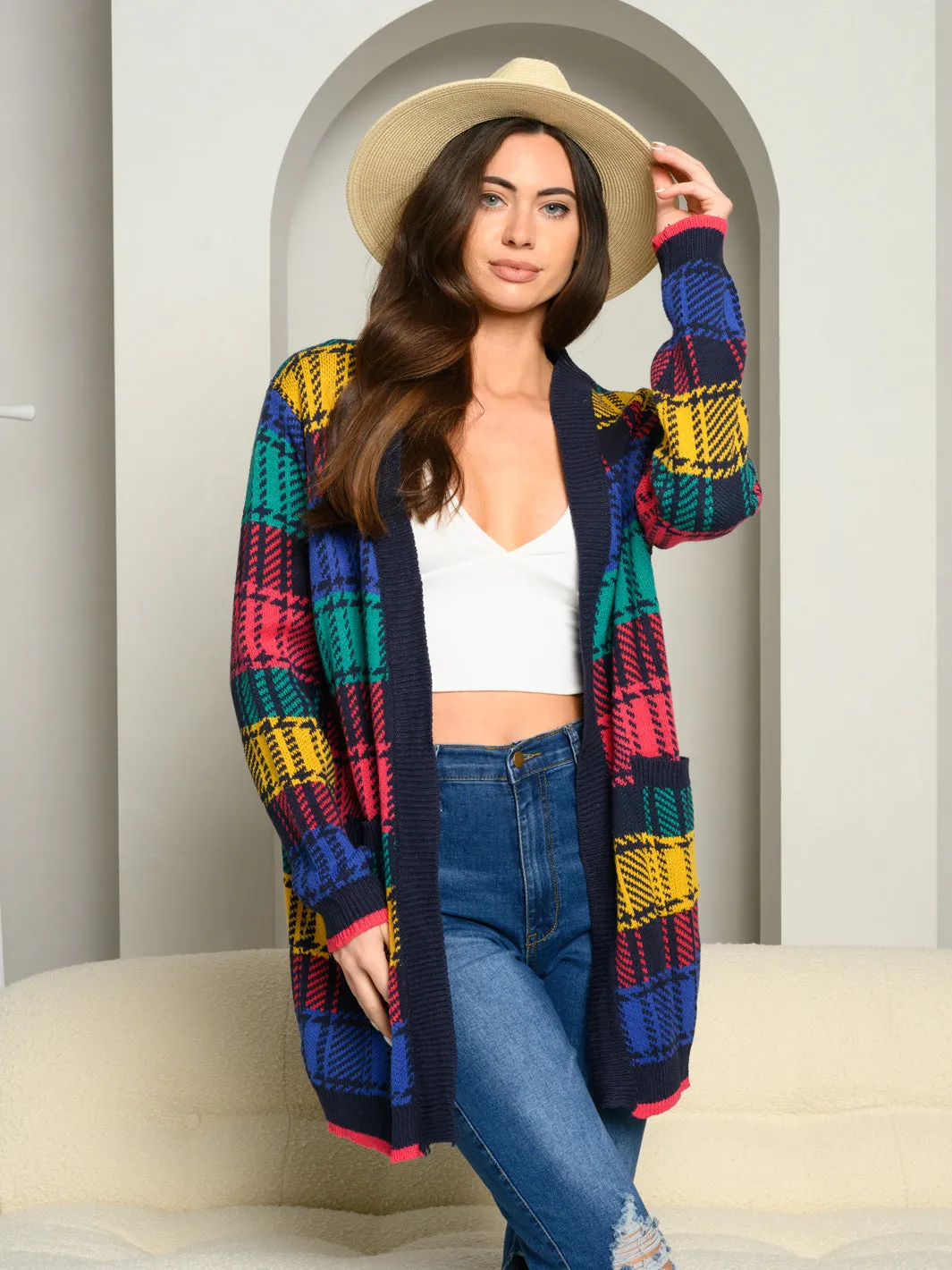 WOMEN'S PATTERNED LONG SLEEVE OPEN CARDIGAN