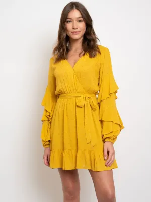 WOMEN'S SWISS DOTS RUFFLED SLEEVES DRESS
