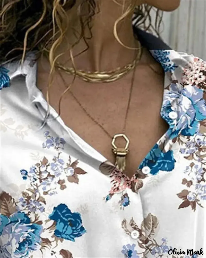 Xieyinshe - Floral Print Long Sleeve Button Down Shirt