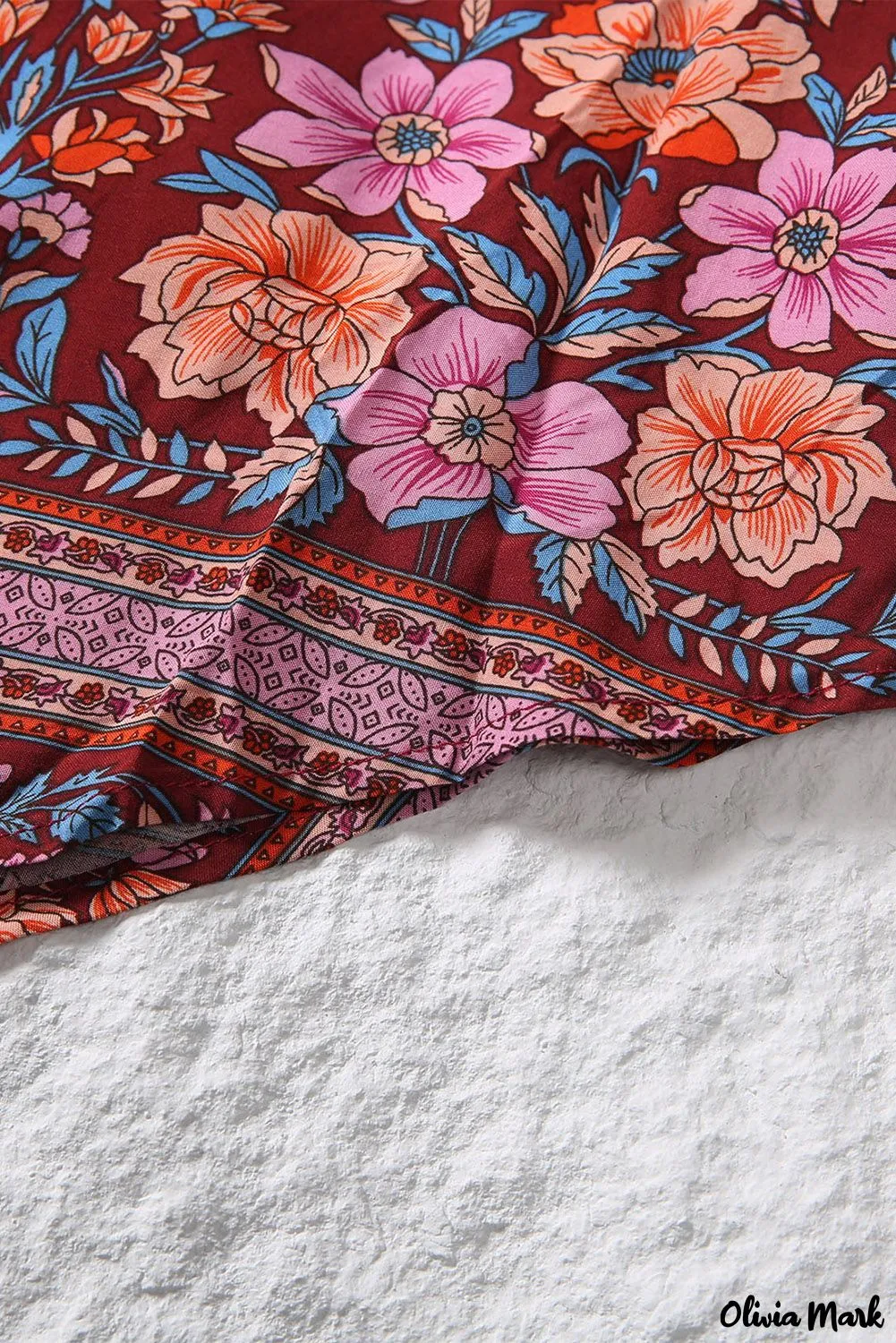 Xieyinshe - Floral Print V-Neck Long Sleeve Blouse