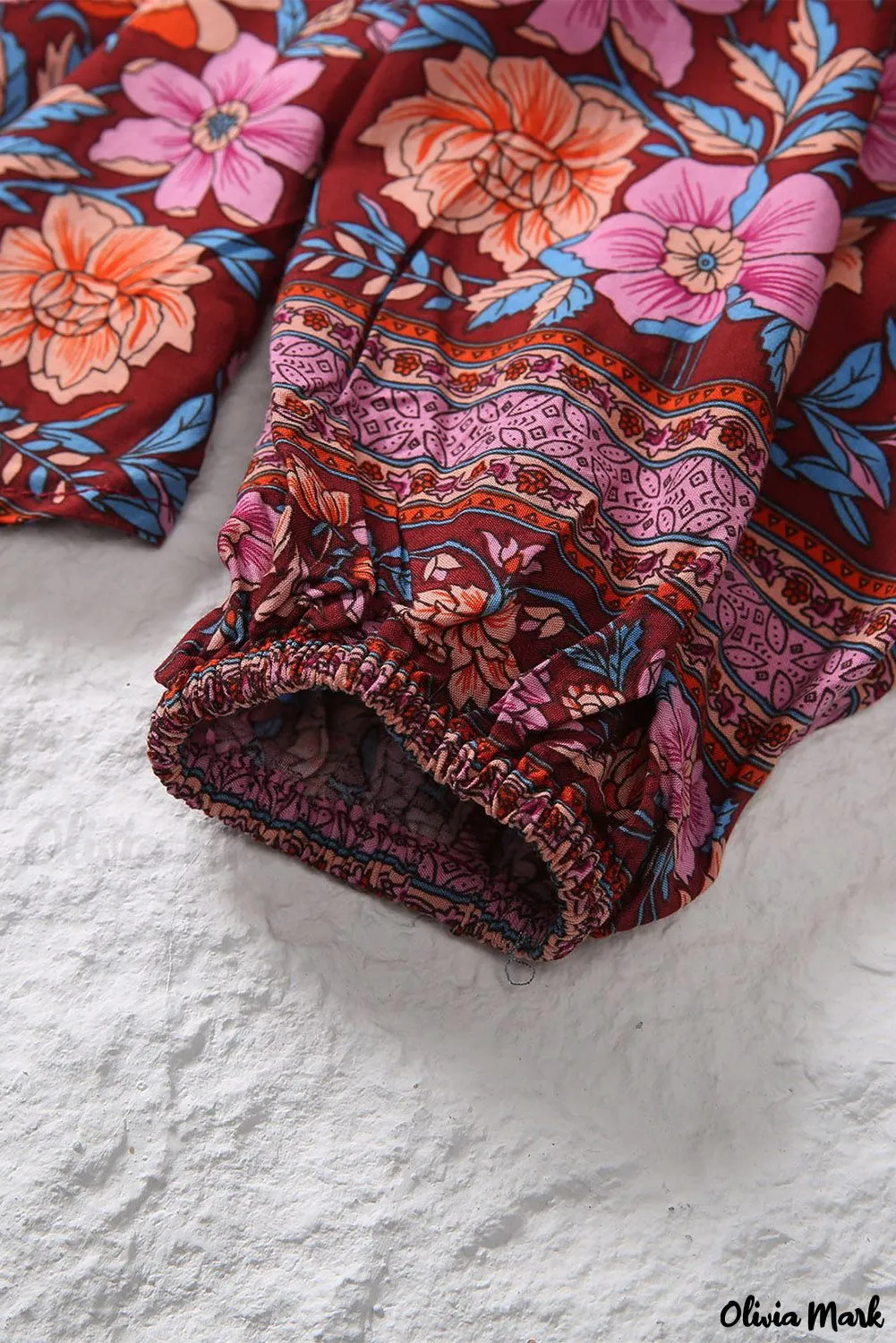 Xieyinshe - Floral Print V-Neck Long Sleeve Blouse