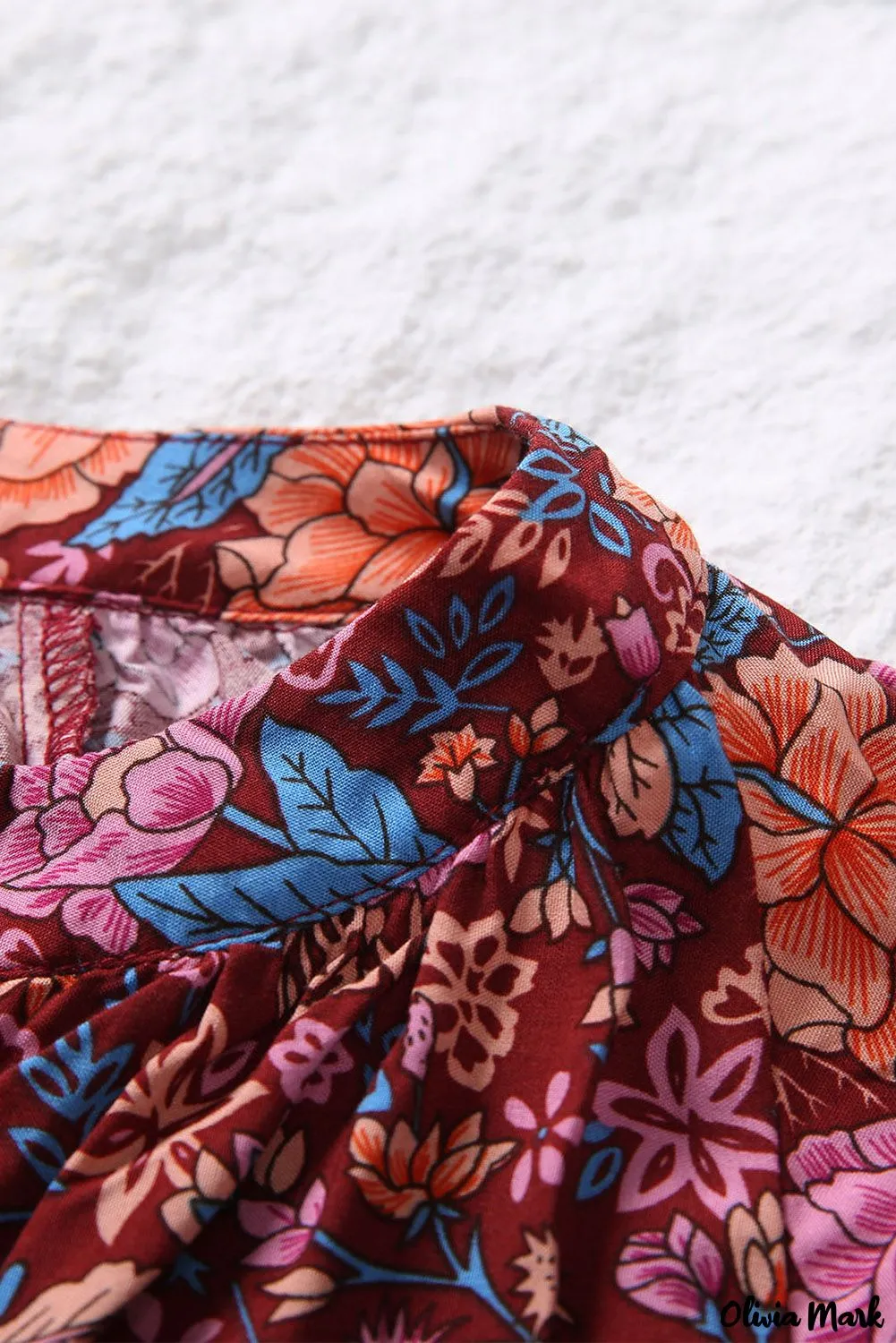 Xieyinshe - Floral Print V-Neck Long Sleeve Blouse