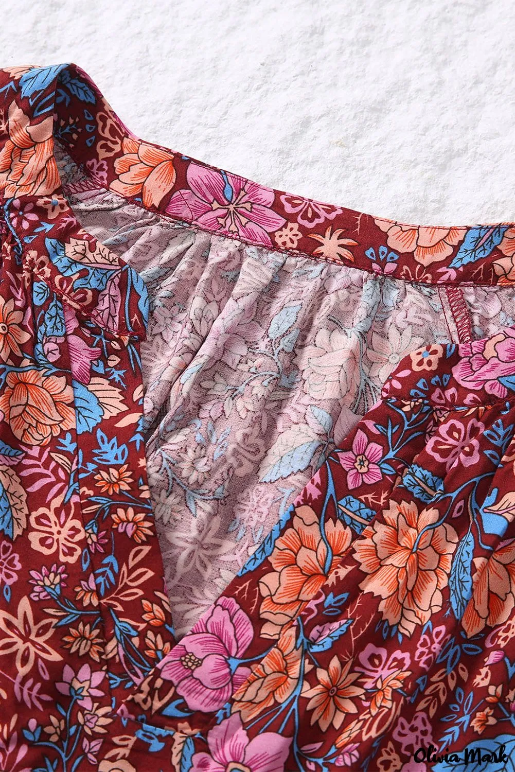 Xieyinshe - Floral Print V-Neck Long Sleeve Blouse