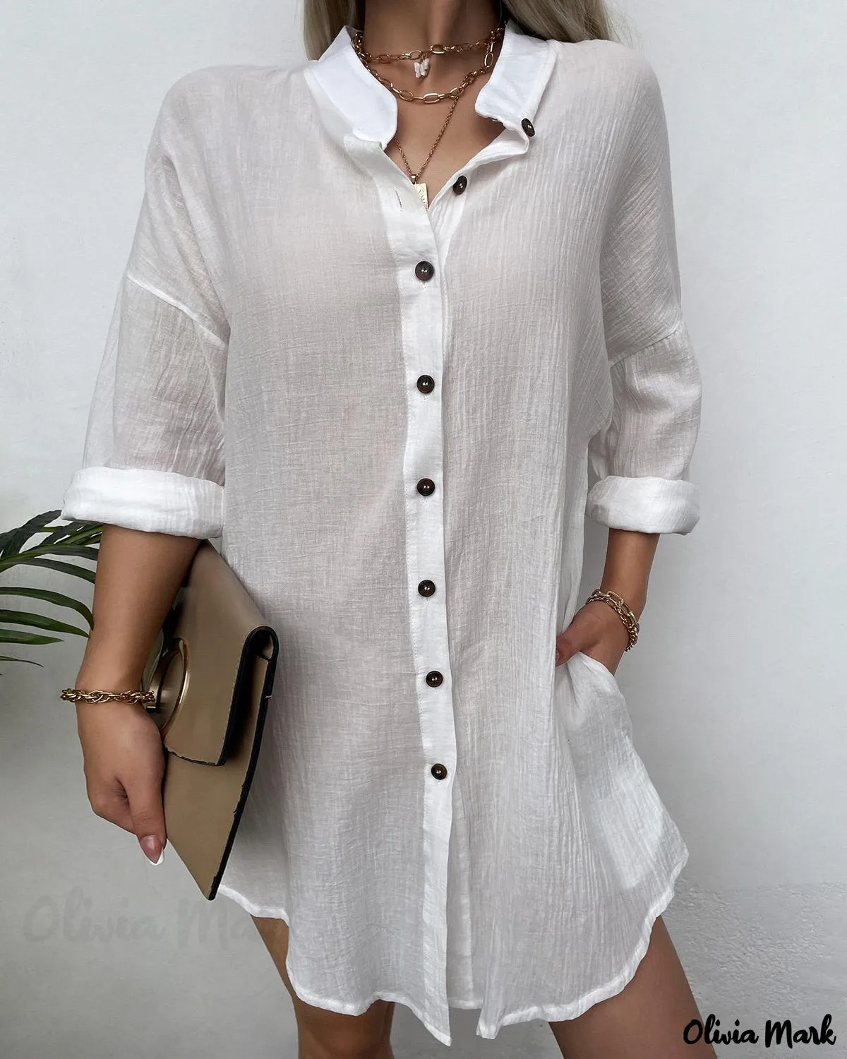 Xieyinshe - Long Sleeve Button Pocket Blouse