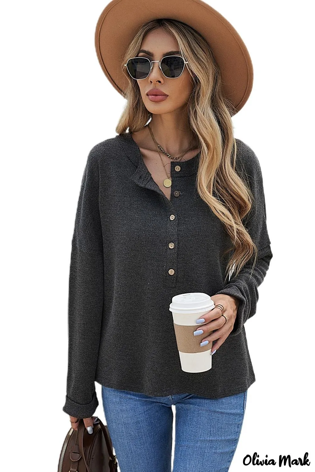 Xieyinshe - Loose buttoned khaki long sleeve shirt