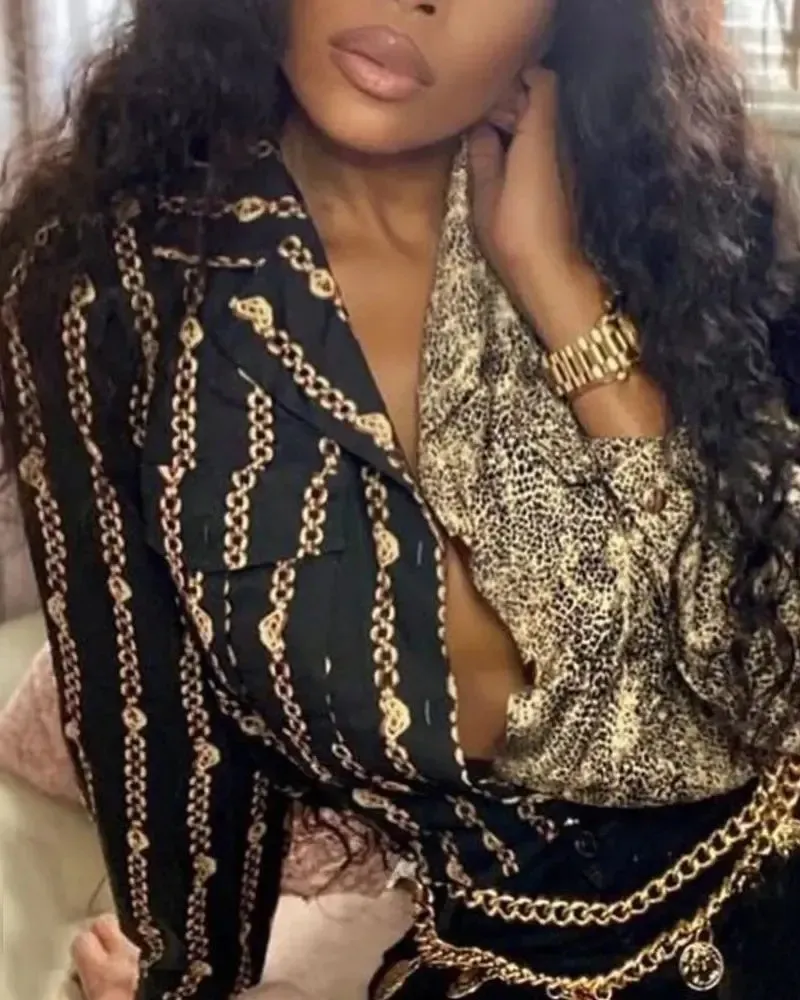 Xieyinshe - Snakeskin Print Long Sleeve Button Down Shirt