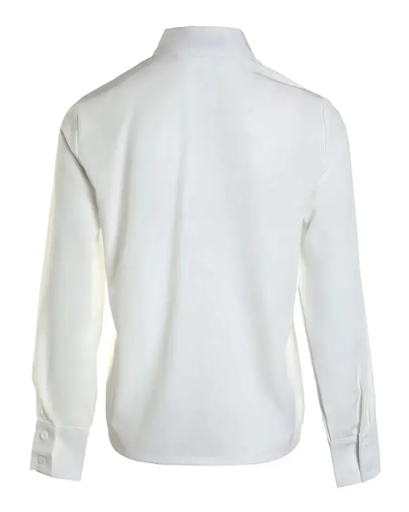 Xieyinshe - V-Cut Long Sleeve Ruched Top