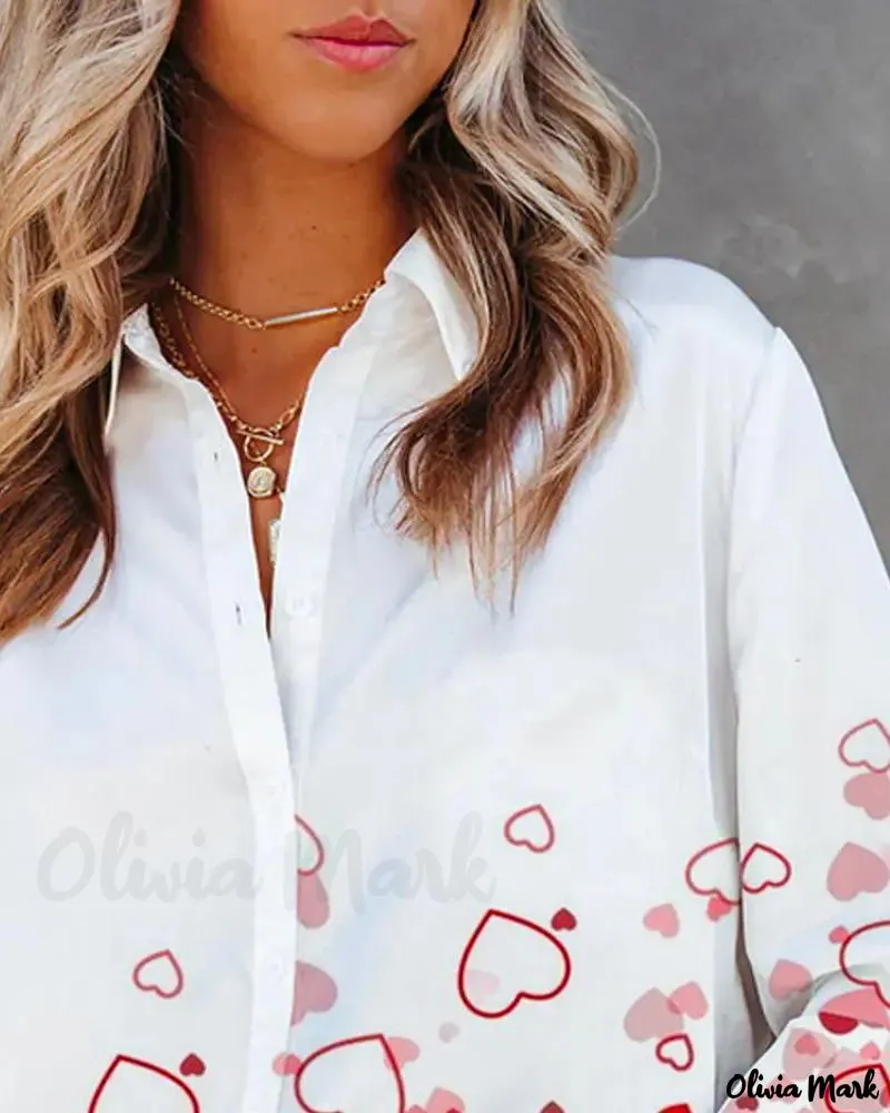 Xieyinshe - Valentine Heart Print Long Sleeve Button Down Shirt