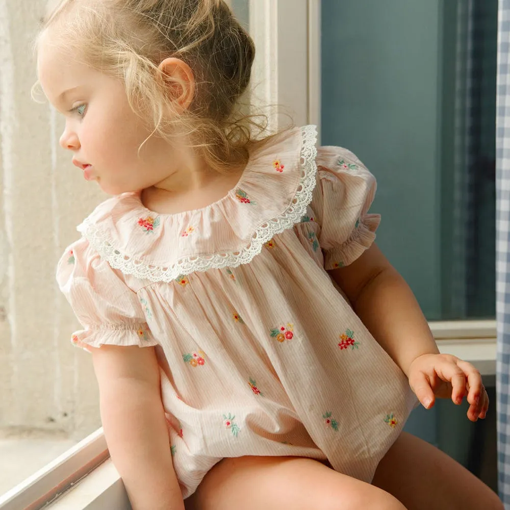 Yolia Romper | Pink Bouquet Stripes