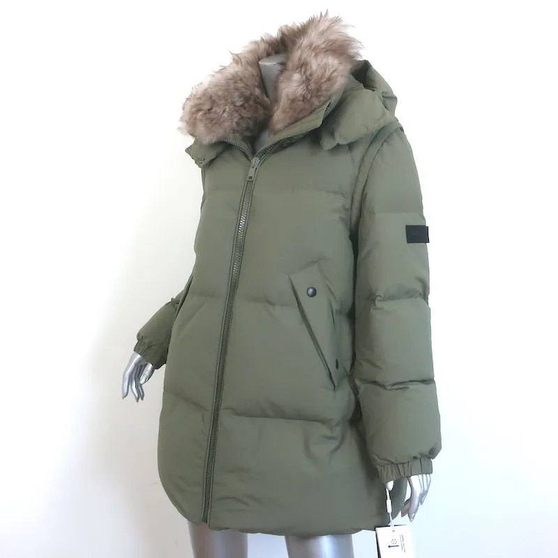 Yves Salomon ARMY Convertible Down Puffer Coat Green Size 38 Hooded Vest NEW