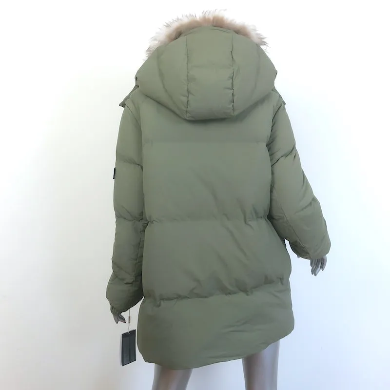 Yves Salomon ARMY Convertible Down Puffer Coat Green Size 38 Hooded Vest NEW