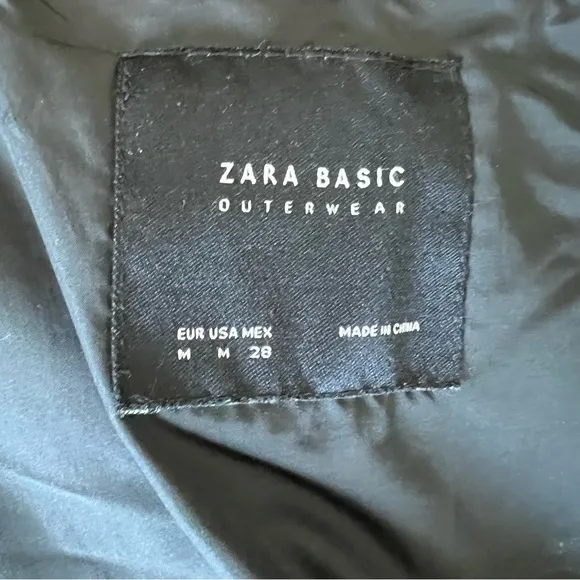 ZARA Camouflage Blue Green Quilted Long Sleeves Hooded Winter Puffer Jacket Sz M